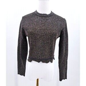 Zara Knit Size Large Black Gold Metallic Cropped Scalloped Pullover‎ Sweater